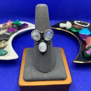 FLASH Moonstone Trio Ring! .925 Sterling Silver Plated, Size 7.25